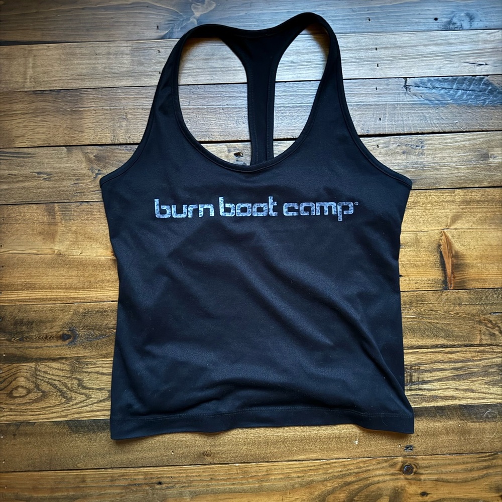 Black Women's burn boot camp logo tank.